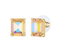 Yokoamii Damen Ohrstecker aus Messing gelbvergoldet 14 Karat mit Glasstein weiß Modeschmuckohrstecker