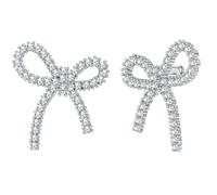 Yokoamii Ohrstecker Schleife aus Messing in silber mit Zirkonia 24,5 mm Damen