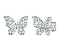 Yokoamii Ohrstecker Schmetterling aus Messing in silber mit Zirkonia 8,0 mm Damen