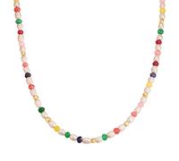 Yokoamii Perlen-Kette aus Metall-Legierung in Gelbgold mit Marmor (gefärbt) und Süßwasser-Zuchtperle 40,0 cm Basiskette + 5,0 Verlängerung Damen