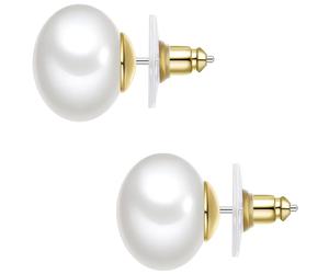 Yokoamii Perlen-Ohrstecker aus Metall-Legierung in Gelbgold mit Perle (synth.) 16,2 mm Damen