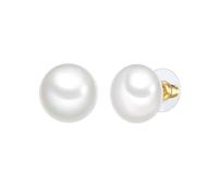 Yokoamii Damen Ohrstecker aus Metall gelbvergoldet 14 Karat mit button Perle (synth.) ca. 15,5-16,0 mm weiß