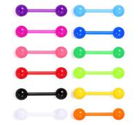 Yolev 12 Stück Bunte Zungenpiercing Kunststoff, 14G Acryl-Tongue Piercing | Flexibler Nipple Zunge Piercing Acryl (16 mm) mit 6 mm Acrylkugeln, mehrfarbige Hanteln, Zungenpiercings für Frauen