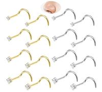 Yolev 16 Stück Nasen Piercing Stecker, 14K Nasenpiercing Stecker Chirurgenstahl, Gerade Schraube L-Förmige Nasenstecker,für Piercing Nase, 1.5mm 2mm 2.5mm 3mm（Gold, Silber）