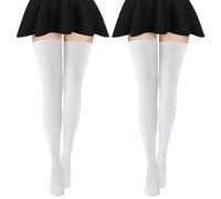 Yolev 2 Paar Damen Overknee Strümpfe Weiß 80cm Kniestrümpfe Lange Warme Thigh High Socks Damen- Mädchen Oberschenkelsocken Beinwärmer