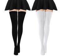 Yolev 2 Paar Overknee Strümpfe Damen 80cm Kniestrümpfe Lange Warme Thigh High Socks Damen- Mädchen Oberschenkelsocken Beinwärmer Schwarz Weiß