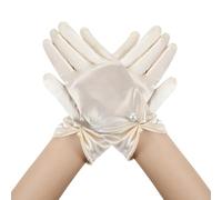 Yolev Brauthandschuhe Kurze Satin Satinhandschuhe Damen Elegant Blumenhandgelenk Spitzenhandschuhe Höflichkeits Sommer Hochzeits Oper Dinner Handschuhe