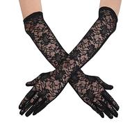Yolev Lange Spitzenhandschuhe für die Braut Vintage Spitze Hochzeit Opern Gloves für Damen Kleidungs Zubehör (Schwarz)