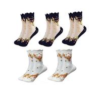 Yolhloy 5 Paar Transparente Socken für Damen, Stickerei Netzsocken Nylon Socken, Frauen Durchsichtige Spitzen Söckchen, Ultradünne Crystal Blumensocken