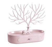 YolieraArt Jewelry Tree Stand, Pink Deer Shaped Organizer with Drawer, PS PET TPR Handle, Large Capacity Decorative Storage for Necklace Earring Key