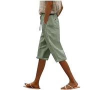 Yolimok Leinen Shorts Damen High Waist Knielang Sommer Weites Bein Kurze Hosen Seite Spitze Hohl Musselin Shorts Laufshorts Boardshorts Leicht Luftige Strandshorts Schlafshorts