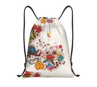 yomeeaaaa Kordelzugbeutel mit farbigem Malerei-Druck, Rucksack, Sporttasche, Turnbeutel, Kordelzug, Einkaufstasche, Bunte Blumen-Schmetterling, M