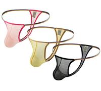 Yomie Herren Ultra-dünner transparenter sexy String Low Rise Perspective gestreifter String für Männer