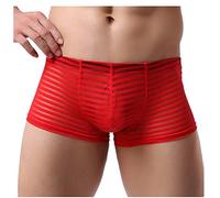 Yomie Herren Unterwäsche Nahtlose Elastizität Garn Netz Streifen Underpantshorts Bequeme Atmungsaktive Boxershorts Ultradünne Eis Seide Breathable Transparente Unterhose