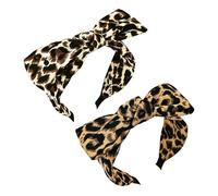 Yonchic 2 Stück Leopardenmuster breite Stirnbänder für Frauen & Mädchen, rutschfest, modisch, Geparden-Druck, Schleife, Knoten, Stirnband, trendiges Tiermuster, Haarschmuck (Gelb & Kaffee)