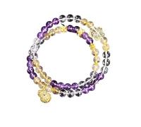 YONGHONGKEJI Armbänder Aus Naturstein Heilkristallen Reiki Edelsteinarmreifen für 7 Chakra Schutz Amethyst Weißer Kristall Goldener Rutilquarz Blumenkürbis Perlenarmbänder