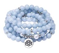 YONGHONGKEJI Damen Armband Mit Natürlichen Blauen Chalcedon Edelsteinen Böhmisches Layering Armband Set Lotus Anhänger Elastisches Schmuck Geschenke Für Muttertag Mutter Geschenk