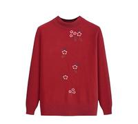 YONGHONGKEJI Damen Pullover,Pullover für Ältere und Ältere Damen Strickwaren für Damen Retro Eleganter Sweater mit Blumenstickerei Oberteile Weiches Sweatshirt Oma Kleidung Weinrot M