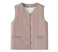 YONGHONGKEJI Damen Westen Weste für Ältere Frauen Mittleren Alters Aus Fleece, Wärmer, Ärmellos, Wattierter Mantel mit V Ausschnitt, Knopfleiste, Blumenmuster, Jacquard Weste, Jacke, Wärmende O