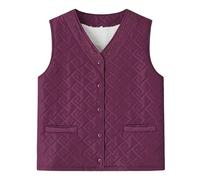 YONGHONGKEJI Damen Westen Weste für Ältere Frauen Mittleren Alters Aus Fleece, Wärmer, Ärmellos, Wattierter Mantel mit V Ausschnitt, Knopfleiste, Blumenmuster, Jacquard Weste, Jacke, Wärmende O