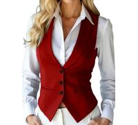 YONGHONGKEJI Damen Y2K Weste V Ausschnitt Knopfleiste Elegante Weste Smoking Anzugweste Ärmelloser Blazer Vintage Slim Fit Streetwear Sommer Crop Top Rot Größe S