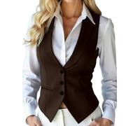 YONGHONGKEJI Damen Y2K Weste V Ausschnitt Knopfleiste Elegante Weste Smoking Anzugweste Ärmelloser Blazer Vintage Slim Fit Streetwear Sommer Crop Top Braun Größe M