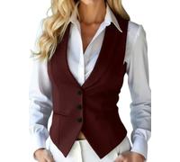 YONGHONGKEJI Damen Y2K Weste V Ausschnitt Knopfleiste Elegante Weste Smoking Anzugweste Ärmelloser Blazer Vintage Slim Fit Streetwear Sommer Crop Top Burgunderrot Größe S