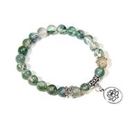 YONGHONGKEJI Edelstein Armband Damen 8 Mm Natürlicher Moosachat Stein Edelstein Elastischer Armreif Buddhismus Lotus Charm Armreif Chakren Armband Chakra Yoga Für Männer Frauen Freundschaft Schm