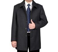 YONGHONGKEJI Herren Trenchcoat Normale Passform Lange Ärmel Warmer Wintermantel Aus Wolle Kurzer Kragen mit Schrägen Taschen Winddicht mit Knöpfen Grau Größe Xl