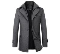 YONGHONGKEJI Herren Wollmantel mit Abnehmbarem Doppelkragen Lässiger Business Peacoat Schmal Geschnittener Wollmantel Winterjacke Dicker Winddichter Outdoor Mantel Grau Größe S