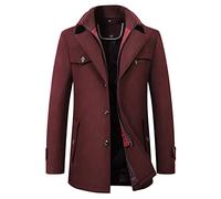 YONGHONGKEJI Herren Wollmantel mit Abnehmbarem Doppelkragen Lässiger Business Peacoat Schmal Geschnittener Wollmantel Winterjacke Dicker Winddichter Outdoor Mantel Rot Größe Xl