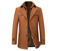 YONGHONGKEJI Herren Wollmantel mit Abnehmbarem Doppelkragen Lässiger Business Peacoat Schmal Geschnittener Wollmantel Winterjacke Dicker Winddichter Outdoor Mantel Khaki Größe L