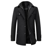 YONGHONGKEJI Herren Wollmantel mit Abnehmbarem Doppelkragen Lässiger Business Peacoat Schmal Geschnittener Wollmantel Winterjacke Dicker Winddichter Outdoor Mantel Schwarz Größe M