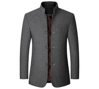 YONGHONGKEJI Kurzer Herren Wollmantel Winterjacke Wattiert Stehkragen Einreihig Winddicht Warm Dick Business und Outdoor Wollmantel Grau Größe S