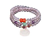 YONGHONGKEJI Naturstein Heilkristall Armbänder Mehrfach Gewickelt Reiki Edelstein Armreifen für 7 Chakren Schutz Natürlicher Grauer Achat Lotus Anhänger Perlenarmbänder Schmuckgeschenke