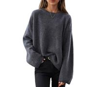 YONGHONGKEJI Pullover für Damen,Grobstrickpullover für Damen Oversize Baggy Langarm Strickpullover Rundhalsausschnitt Lässiges Sweatshirt Einfarbige Tuniken für Winter Herbst Frühling Dunkelgra