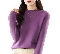 YONGHONGKEJI Pullover für Damen,Pullover Aus 100 Prozent Merinowolle für Damen Langarm Oberteile Rollkragenpullover Herbst/Winter Strickpullover Lässige Tunika Warme Sweatshirts Lila L