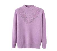 YONGHONGKEJI Pullover für Damen,Pullover für Ältere Damen Pullover mittleren Alters und Senioren Fleecefutter Strickwaren für Senioren Pullover mit Funkelnden Strassblumen Langarmshirts Warme Sw