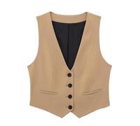 OutFyt Weste Für Damen, Ärmellos, V Ausschnitt, Vintage, Einreihig, Ärmellos Mit Taschen, Ärmellos, Cargo Utility Weste, Sommer, Büro, Blazer, Jacke, Weste, Khaki, L