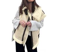 YongXinMY Damen-Wildleder-Weste aus Sherpa-Leder, Lammwoll-Pelzmantel mit Taschen, Reißverschluss, ärmellos, Reverskragen, Fleece, Shearling-Weste, flauschig, Biker, Motor-Outwear, Herbst, Winter,