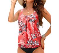 Yonique Blouson-Tankini für Damen, ohne Unterteil, lockere Passform, schlichtes Tanktop, Rot/Blumenmuster, 18 Plus