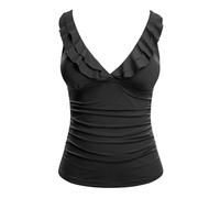 Yonique Damen Tankini Top Only Bauchweg Badeanzug Top Rüschen Badeanzug Top V Ausschnitt Schwimmen Tank Top Ohne Unterteil, Schwarz, XL