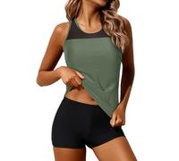 Yonique Tankini-Badeanzüge für Damen mit Shorts, athletisch, zweiteilig, Badeanzüge, Racerback, Tank Tops, Bademode, Grün (Army Green), Large
