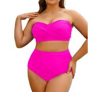 Yonique Zweiteilige Badeanzüge für Damen, hohe Taille, Bandeau-Bikini, Bauchkontrolle, Bademode, Knallpink (Hot Pink), 44 Mehr