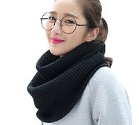 YONKOUNY Winter Schal Damen Warme Schlauchschal Einfarbig Strick Loop Schal Nackenwärmer Halswärmer Rundschal (Schwarz)