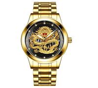 YONY Luxury Embossed Gold Dragon Watch Men Full Steel Waterproof Watch Mens Diamond Ruby Fashion Casual-Black
