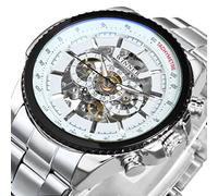 YONY Uhr für Männer Skeleton Automatic Mechanical Armbanduhren Top-Marke Luxury Gold Leather-Silver White