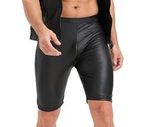 YOOBNG Herren PU Leder Shorts Boxer Shorts Elastische Taille Rave Hot Short Hosen Mittelhosen Clubwear Tanzbekleidung