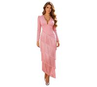 YOOJIA Damen Kleid Festlich Langarm Bodycon Elegant Midikleid Abschlussball Workwear Hochzeit Freizeitkleider Rosa M