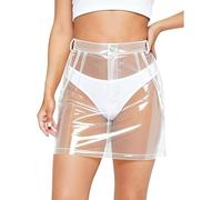 YOOJIA Damen Transparente Miniröcke Front Reißverschluss Transparenter PVC Kunststoff Hohe Taille A-Linie Kleid Rave Party Rock Rave Party